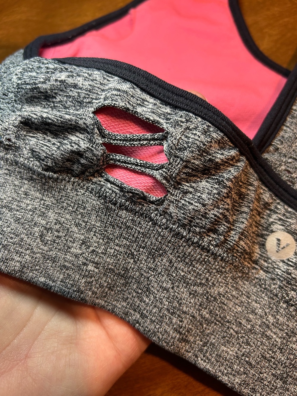 Velocity Pink and Gray Seamless Racerback Sports Bra - Picture 5 of 7